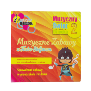 Opakowanie płyty CD Muzyczny Świat Dziecka 2 - Zabawy Rytmika z Turbo Stefanem z ilustracją postaci Turbo Stefana