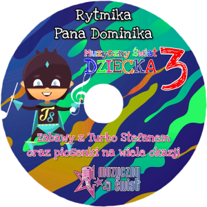 Płyta CD Rytmika Pana Dominika III Turbo Stefan z kolorową grafiką i postacią superbohatera